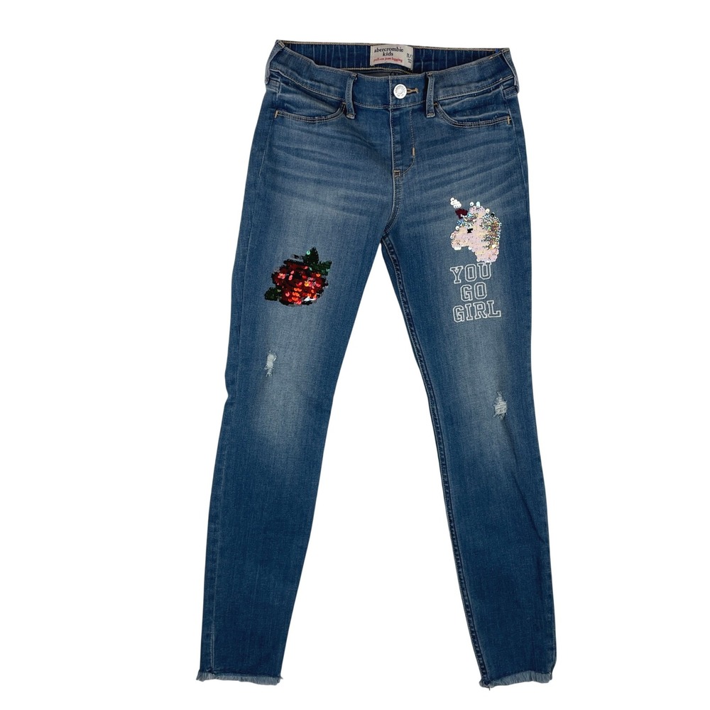Abercrombie Kids Girls Pull-On Jean Legging Sequin Unicorn Rose Blue‎ Size 11/12